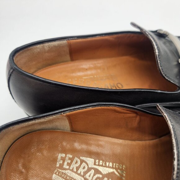 Made in Italy Salvatore Ferragamo Mens Black Leather Loafers Size 7D - Picture 4 of 7